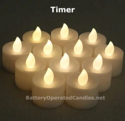 Tall Flameless Tea Lights Warm White LED Battery Operated 12 Pack - 5 Hour Timer -Decorative Candle Shop 12 ww tall tealights timer