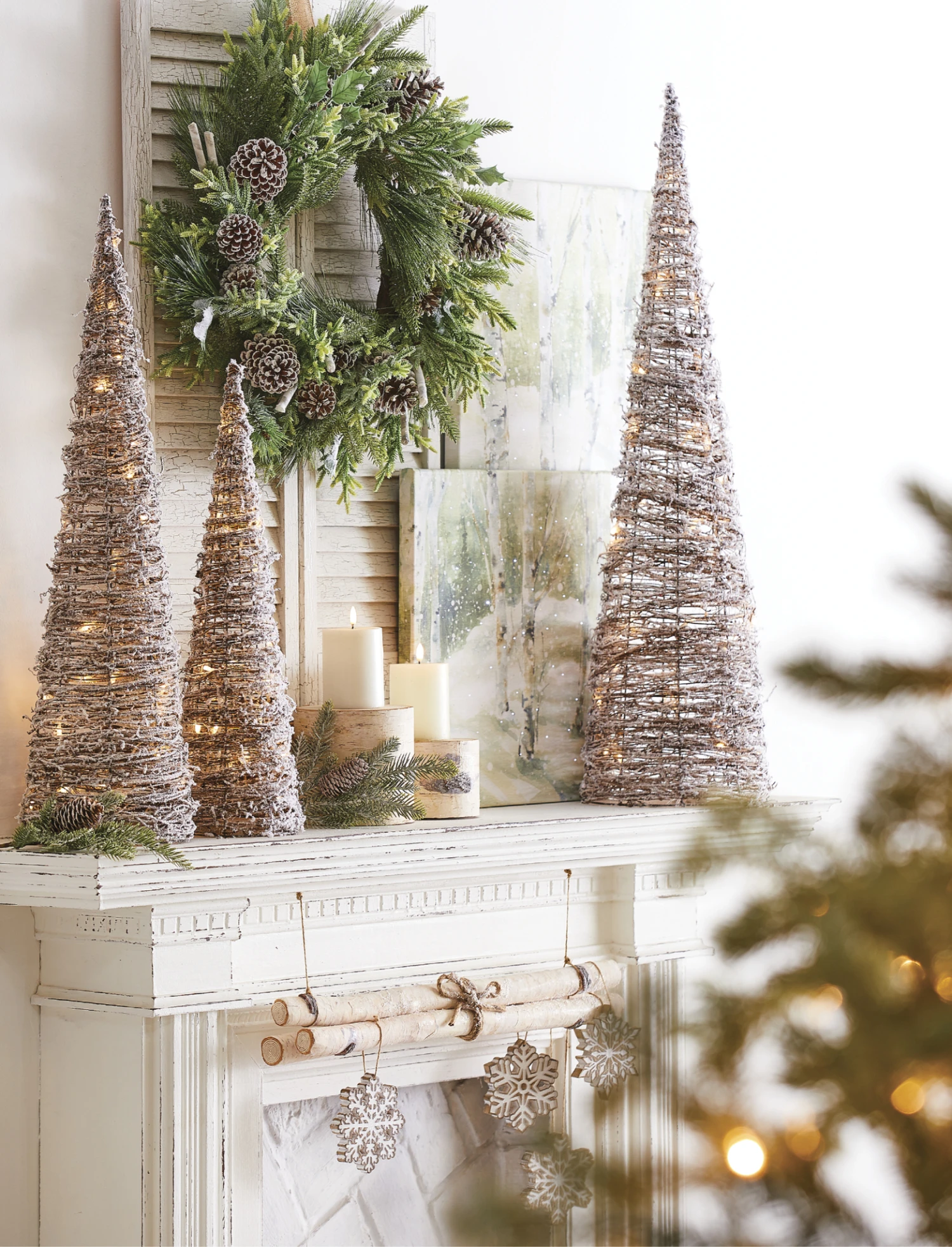 Lighted Snowy Cone Trees Set Of 3 Battery Operated 3 Lighted Snowy Cone Trees Set Of 3 Battery Operated