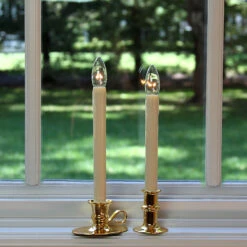 Traditional Flameless Window Candle Bright Dual Sided Bulb - Brass Finish - Timer 10 Traditional Flameless Window Candle Bright Dual Sided Bulb - Brass Finish - Timer -Decorative Candle Shop 2 styles brass cordless candles 1