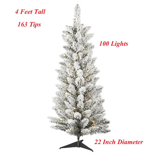 Lighted 4 Foot White Flocked Column Tree - 100 Lights 3 Lighted 4 Foot White Flocked Column Tree - 100 Lights