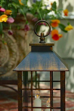 Battery Operated Mission Style 3 Candle Lantern - Antique Bronze 12 Inch -Decorative Candle Shop 2279860 hang