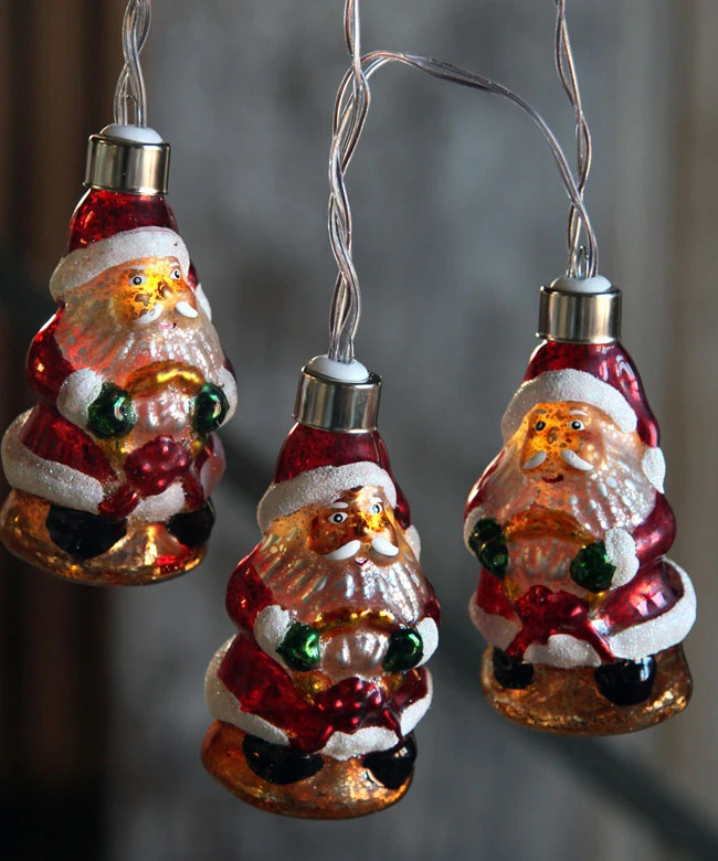 Battery Operated Antique Santa Glass String Lights - 10 Lights 3 Battery Operated Antique Santa Glass String Lights - 10 Lights