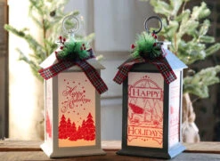 13 Inch Battery Operated Lighted Grey Holiday Lantern With Realistic Flame Effect -Decorative Candle Shop 2421970 white and grey