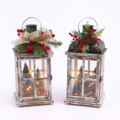 Battery Operated Lighted Wood Lantern - Santa Clause Christmas Scene 15.25 Inch -Decorative Candle Shop 2424730