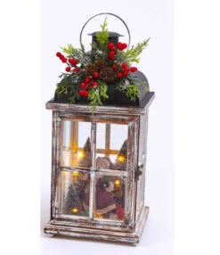 Battery Operated Lighted Wood Lantern - Santa Clause Christmas Scene 15.25 Inch -Decorative Candle Shop 2424730 santa
