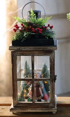 Battery Operated Lighted Wood Lantern - Santa Clause Christmas Scene 15.25 Inch -Decorative Candle Shop 2424730 santa door closed