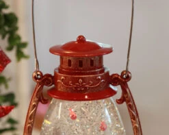 Red Hurricane With Santa And Sleigh Lighted Water Lantern - Timer -Decorative Candle Shop 2429050 detail top