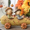 Harvest Resin Scarecrows On Corn Cart - 10.2 Inch -Decorative Candle Shop 2484800 2 corncar