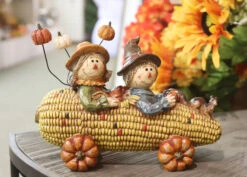 Harvest Resin Scarecrows On Corn Cart - 10.2 Inch