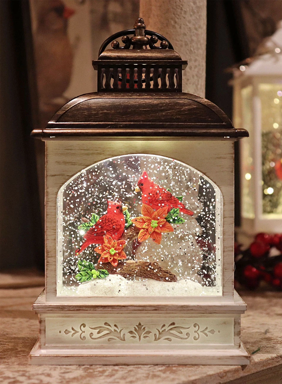 8.25 Inch Lighted Cardinal Water Lantern In Swirling Glitter 3 8.25 Inch Lighted Cardinal Water Lantern In Swirling Glitter
