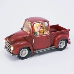Lighted Red Truck Water Lantern With Santa In Swirling Glitter -Decorative Candle Shop 2498930 truck