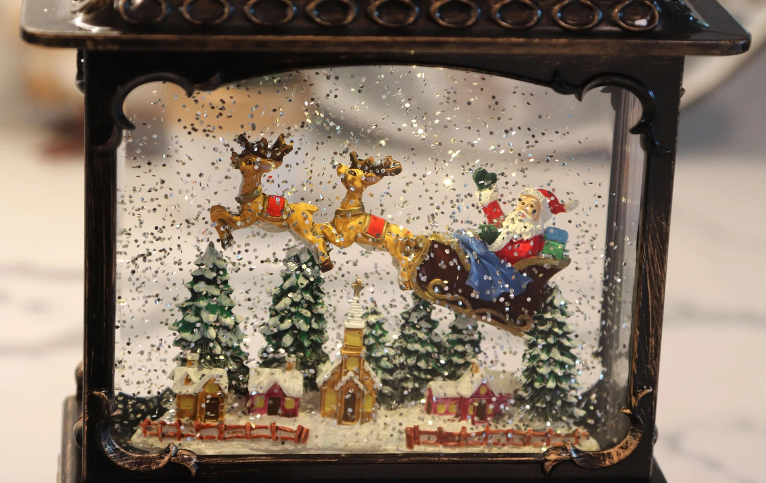 11 Inch Decorative Bronze Water Lantern With Flying Santa In Swirling Glitter 5 11 Inch Decorative Bronze Water Lantern With Flying Santa In Swirling Glitter - Image 3