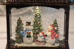 11 Inch Decorative Bronze Water Lantern With Snow Family Sledding In Swirling Glitter 8 11 Inch Decorative Bronze Water Lantern With Snow Family Sledding In Swirling Glitter -Decorative Candle Shop 2499030 snowman inside