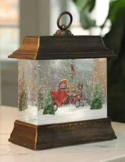 9.5 Inch Woodland Truck Scene Lighted Water Lantern In Swirling Glitter -Decorative Candle Shop 2535230 truck 3