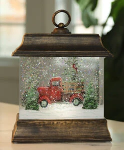 9.5 Inch Woodland Truck Scene Lighted Water Lantern In Swirling Glitter -Decorative Candle Shop 2535230 truck 4