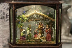 Nativity Scene Antique Bronze Lighted Water Lantern With Swirling Glitter - Plays Silent Night -Decorative Candle Shop 2535390 brown inside