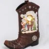 Lighted Cowboy Boot With Santa Water Lantern In Swirling Glitter