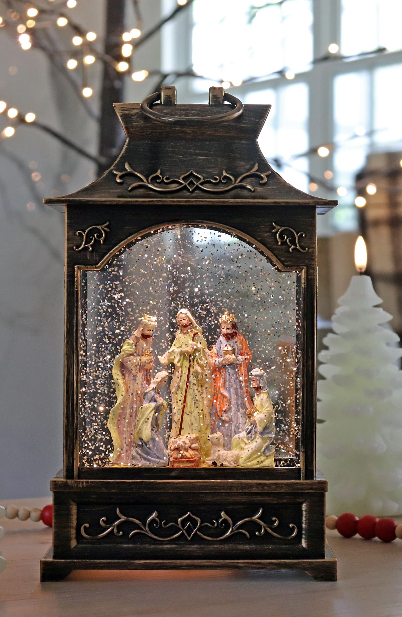 Antique Bronze Nativity Scene Lighted Water Lantern With Swirling Glitter 5 Antique Bronze Nativity Scene Lighted Water Lantern With Swirling Glitter - Image 3