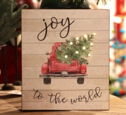Battery Operated Lighted Wood Block Christmas Sign - 8.5 Inch