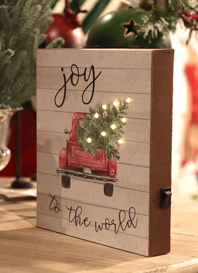 Battery Operated Lighted Wood Block Christmas Sign - 8.5 Inch 4 Battery Operated Lighted Wood Block Christmas Sign - 8.5 Inch - Image 2