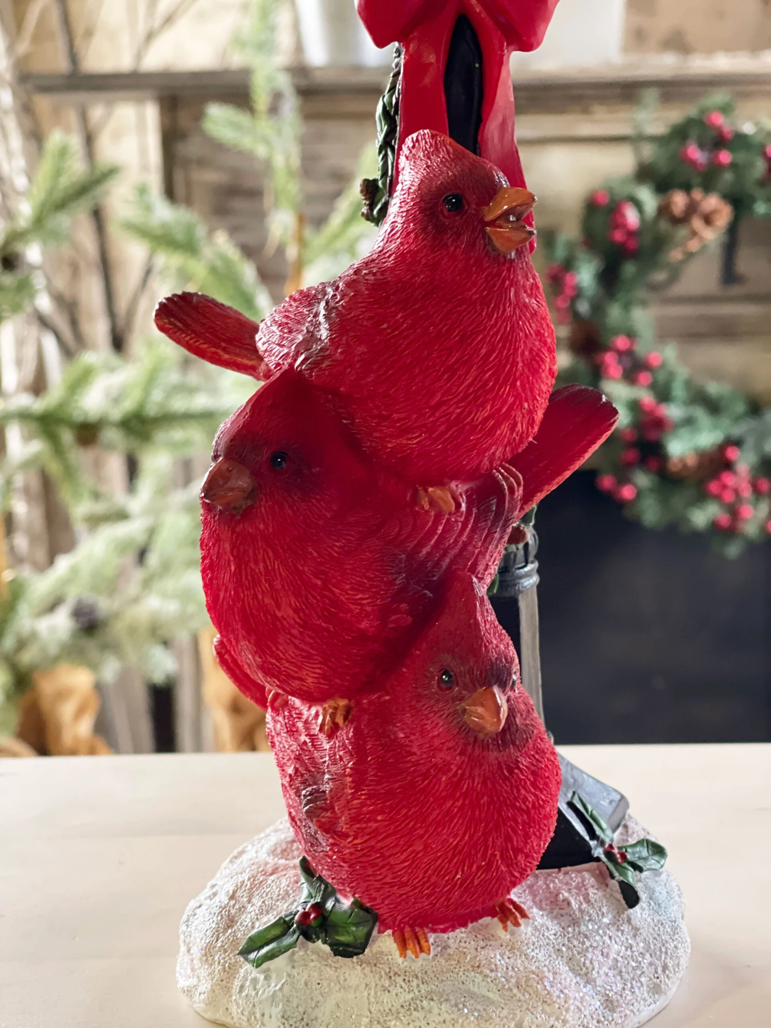 Battery Operated Lighted Resin Street Lamp With Cardinals - 14.5 Inch 5 Battery Operated Lighted Resin Street Lamp With Cardinals - 14.5 Inch - Image 3