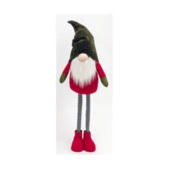 Holiday Gnome With Extendable Legs - Green Hat, Striped Legs - 46 Inch -Decorative Candle Shop 2597740 green hat