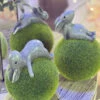 Set Of 3 Resin Bunnies On Moss Ball 7.6 Inch - NEW 2023