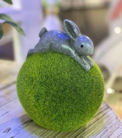 Set Of 3 Resin Bunnies On Moss Ball 7.6 Inch - NEW 2023 -Decorative Candle Shop 2635630 bunny on tummy
