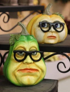 Resin Halloween Pumpkin Heads With Glasses - Set Of 2 -Decorative Candle Shop 2658070 1