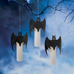 Lighted Bat Hanging Candles Set Of 3 With Remote Control Indoor-Outdoor