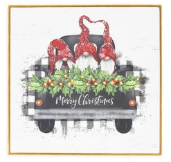 Battery Operated Lighted Wood Gnomes In Truck Sign - 15.75 Inch