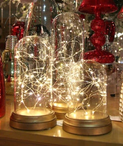 Glass Display Dome Cloche With 20 Suspended LED Fairy Lights 6.5 High -Decorative Candle Shop 3 sizes cloche with fairy lights