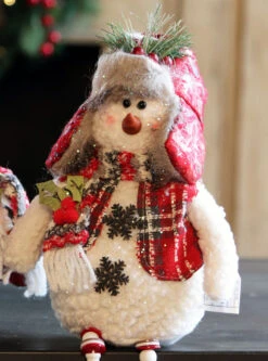 Plush Winter Snowmen Set Of 3 Assorted - 14 Inch -Decorative Candle Shop 3 snowmen ear flap hat