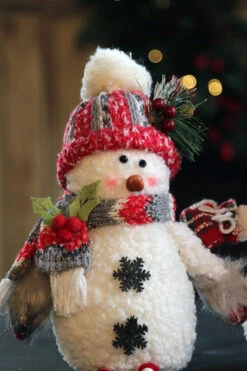 Plush Winter Snowmen Set Of 3 Assorted - 14 Inch -Decorative Candle Shop 3 snowmen short hat
