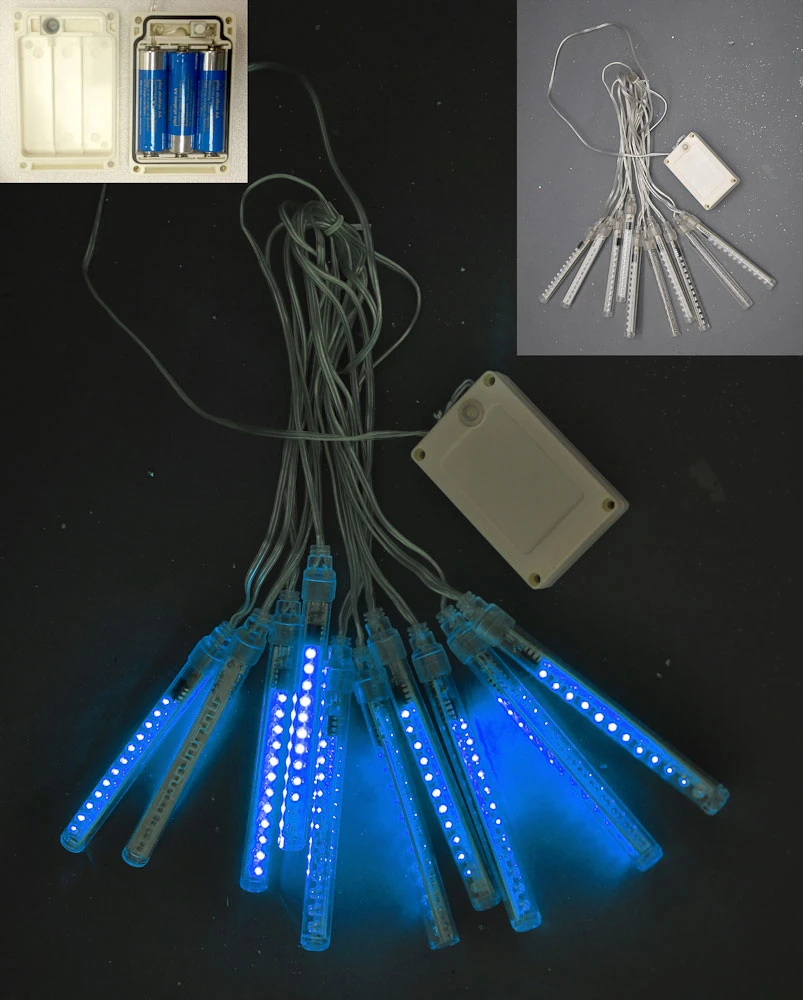 Battery Operated Blue LED Snowfall Tube Set - 10 Tubes 4.5 Inch 3 Battery Operated Blue LED Snowfall Tube Set - 10 Tubes 4.5 Inch
