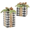 Black And White Buffalo Plaid Presents 8 And 10 Inch - Greenery And Pinecones Set Of 2
