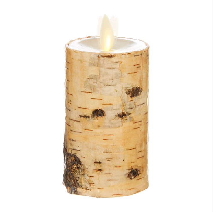 2 X 4 Inch Moving Flame Birch Wrapped Pillar Candle 3 2 X 4 Inch Moving Flame Birch Wrapped Pillar Candle