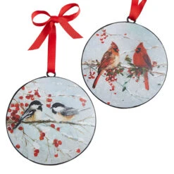 Bird Disc Ornament Cardinal And Chickadee - Set Of 2 Double Sided