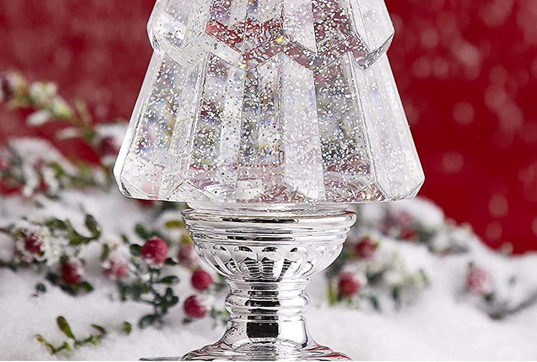 Clear Lighted Tree Water Lantern Acrylic Snow Globe With Silver Base - Timer 5 Clear Lighted Tree Water Lantern Acrylic Snow Globe With Silver Base - Timer - Image 3