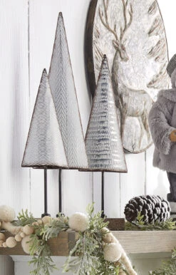 Galvanized Metal Holiday Trees On Wood Base - 15, 18, 21 Inch Set Of 3 -Decorative Candle Shop 3959100 raz iron trees 2