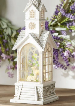 Easter Lamb Lighted Water Church In Swirling Glitter - 15.25 Inch -Decorative Candle Shop 4000756 main boc