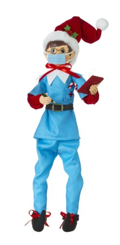 Healthcare Worker Posable Elf In Blue Scrubs 16 Inch -Decorative Candle Shop 4015560 blue