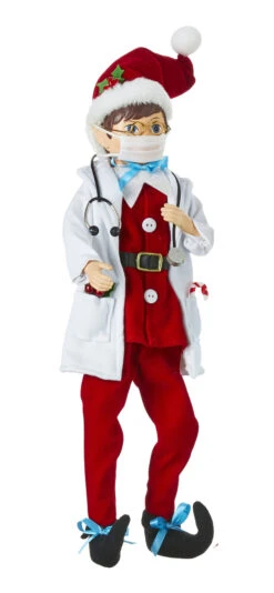 Doctor Elf Healthcare Hero In Santa Suit Posable 16 Inch -Decorative Candle Shop 4015560 red