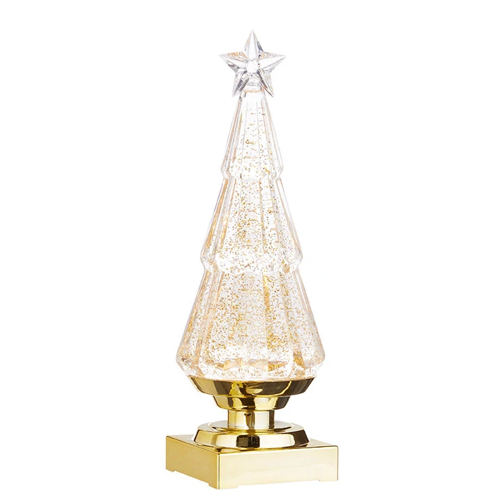 11.75 Inch Gold Lighted Tree Water Lantern Acrylic Snow Globe With Gold Base 4 11.75 Inch Gold Lighted Tree Water Lantern Acrylic Snow Globe With Gold Base - Image 2