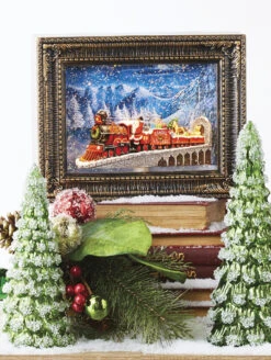 Santa Polar Express Lighted Water Lantern Frame With Swirling Glitter