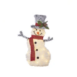 Battery Operated Lighted Flocked Tinsel Snowman With Top Hat 20.5 Inch -Decorative Candle Shop 4055806 main