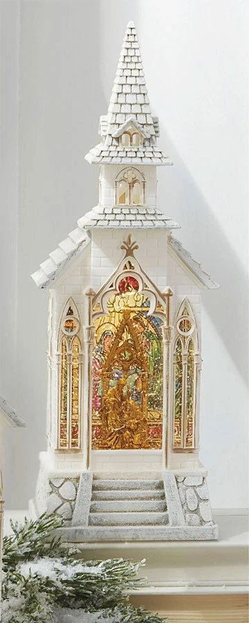 Lighted Water Lantern Stained Glass Church With Holy Family - USB Cord Included 3 Lighted Water Lantern Stained Glass Church With Holy Family - USB Cord Included