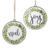 Joy And Noel Disc Ornament Set Of 2 Double Sided - 6 Inch Round From RAZ -Decorative Candle Shop 4115993