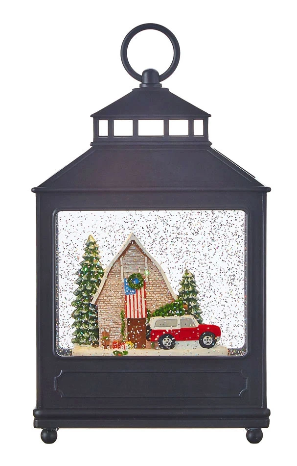 American Christmas Scene Lighted Water Lantern - Barn And Red Truck In Swirling Glitter 3 American Christmas Scene Lighted Water Lantern - Barn And Red Truck In Swirling Glitter