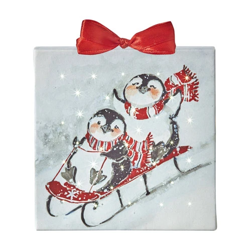 Sledding Penguins 6 Inch Tabletop LED Lighted Print On Canvas With Stand 4 Sledding Penguins 6 Inch Tabletop LED Lighted Print On Canvas With Stand - Image 2